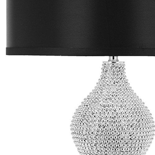 SAFAVIEH Lighting Collection Nicole Modern Silver Bead Base/ Black Shade 25-inch Bedroom Living Room Home Office Desk Nightstand Table Lamp Set of 2 (LED Bulbs Included) - color: Silver/Black - Set of 2