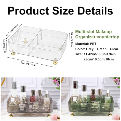 DASITON Makeup Organizer Countertop for Vanity, 5 Slots Makeup Brush Holder Organizer, Vintage Makeup Perfume Tray Cosmetic and Skincare Organizers for Bedroom Bathroom Counter, Desk Storage (Clear) - color: Clear