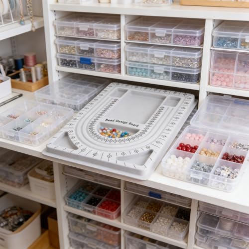 MIAO YUAN 4PCS DIY Hand String Necklace Design Plates Beaded Measuring Tray for Jewelry Making, Size Measuring Panel Flocking Jewelry Finishing Tray - color: Silver