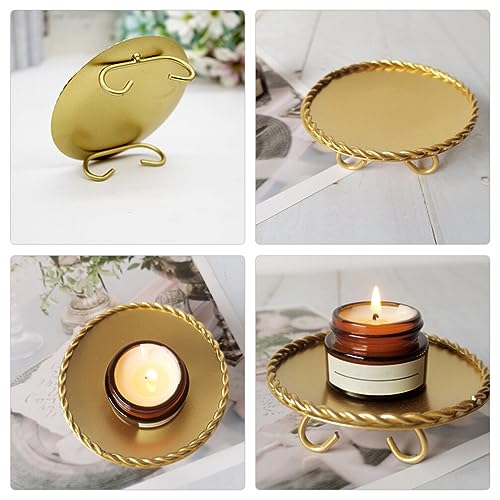 Homoyoyo 2pcs Gold Candle Holders Decorative Candlesticks Iron Pillar Plate Candle Pedestal Candle Stand Table Centerpiece for Led Wax Candles Wedding Dinner Tables (Pack of 2) - size: 10X3.5CM (Pack of 2)