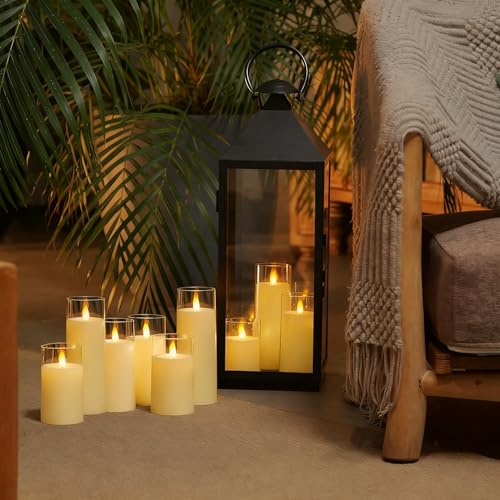 Homemory Ivory Flickering Flameless Candles, Battery Operated Acrylic LED Pillar Candles with Remote Control and Timer, Set of 9 - color: Ivory, 9Pack