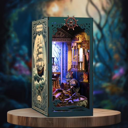 Book Nook Kit - DIY Miniature Dolls House Kit with Furniture and LED Light, 3D Puzzle Wooden Art Bookends, Model Kits for Adults and Teens (Deep Sea Secret Shadow)