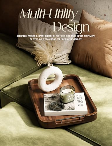 TIDITA Ottoman Tray for Living Room – 17"x13" Rectangle Serving Tray with Handles – Acacia Wooden Tray for Coffee Table, Living Room, Breakfast in Bed – Decorative Trays for Ottoman (Walnut Color) - color: Walnut Color, size: 17" x 13" x 2"