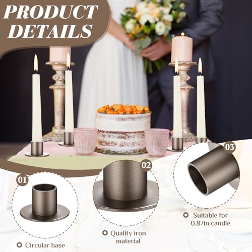 FoldTier 24 Pcs Gunmetal Taper Candle Holders Bulk for 5.91'' Pillar Candles Wedding Short Candlestick Holder Gunmetal Centerpieces Decoration for Wedding Anniversary Dinner Party - color: Gunmetal