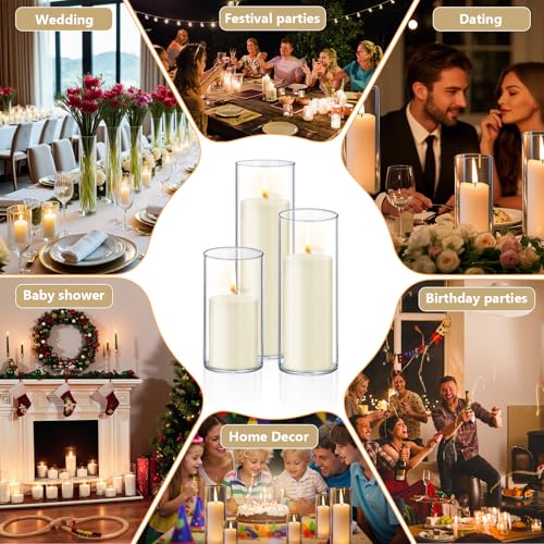 36 PCS Ivory White Pillar Candles with Glass Candle Holders Clear Hurricane Candle Holders Glass Cylinder Vases for Centerpieces Wedding Party, Event, Home Office (18 Candles+18 Candle Hoders) - style: 36 PCS Ivory White