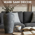 Rustic Distressed Ceramic Threaded Vase, 11"H Handmade Wabi Sabi Decor Vase (Deep Charcoal with Light Gray Weathering and Wheat Beige Patches) for Living Room Table Centerpieces, Entryway & Fireplace - size: 11 inch-A