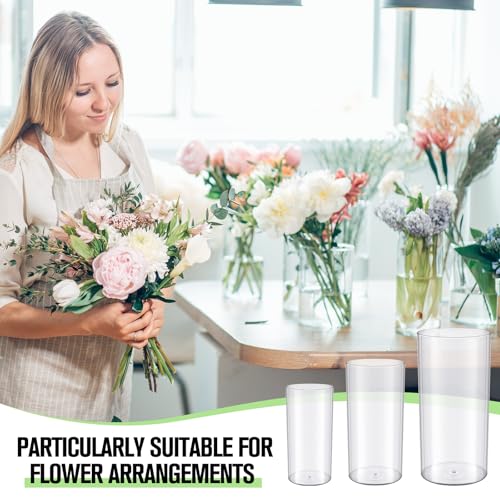 meekoo 3 Pcs Flower Acrylic Vase Cylinders Round Decorative 4 x 8 in, 5 x 10 in, 6 x 12 in Vase Break Resistant Acrylic Flower Cylinder for Centerpiece Home Wedding Decor(Clear, Classic) - color: Classic, size: 4 x 8 in, 5 x 10 in, 6 x 12 in
