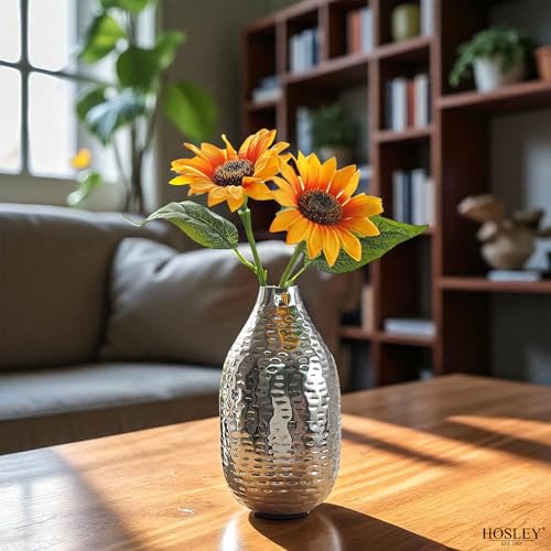Hosley's 8.75" High Silver Finish Hammered Metal Vase. Ideal Gift for Floral Arrangements Weddings, Special Events, Aromatherapy,Spa, Reiki, Meditation O4 - color: Silver 5