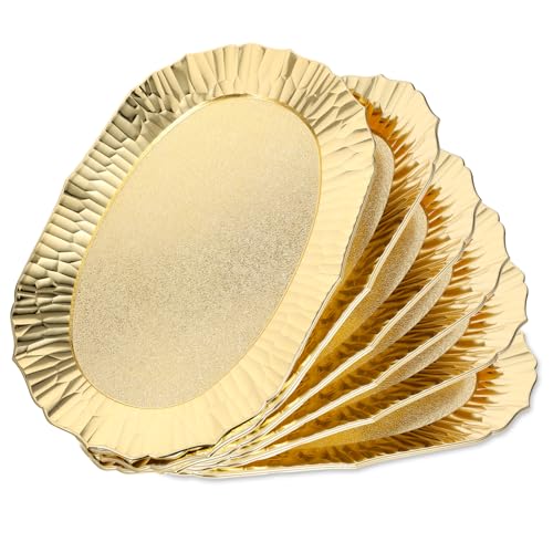 6 Packs Gold Plastic Serving Tray Set, Decorative Plastic Reusable Party Trays Platters for Food, Appetizer Platter, for Dessert Table, Cupcake, Charcuterie(14"x8.5")