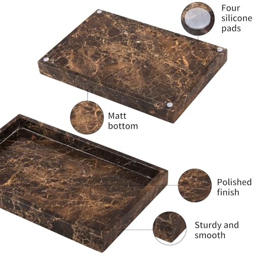 Marble Bathroom Vanity Tray, Natural Luxury Vanity Home Kitchen Bathroom Table Tray, Stone Decorative Countertop Dresser Trays for Key Coffee Perfume Jewelry Makeup (Dark Brown, 12"x 8" x1.2") - color: Dark Brown, size: 12" x 8" x 1.2"