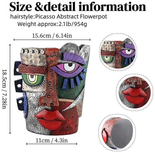 Picasso Abstract Face Flower Pot,Unique Resin Crafted Planter with Drainage Holes,Interesting Colorful Planter with Human face,for Indoor and Outdoor Botanical Home décor (Serious) - style: Serious