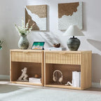 LEYAOYAO 31" Wide Fluted Nightstand with Charging Station, Oversized Extra Large 1 Drawer Night Stand with Golden Handle, Natural Wood Bedside Table Tall End Tables,for Bedroom, Living Room, Hallway - color: Natural, size: 1 Drawers