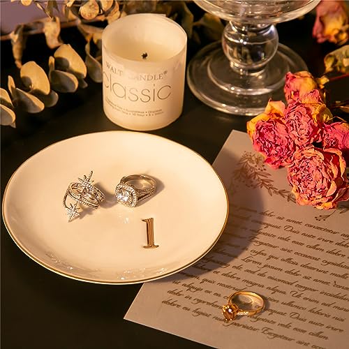 Ceramic Ring Holder for Jewelry, Jewelry Tray, Ring Dish, Aesthetic Room Decor, Engagement Gifts Bride Gifts Wedding Gifts for Women, White, 4.75"(L) - color: L