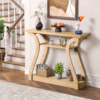 Wooden Console Table with Curved Legs and Shelf, 3-Tier Modern Accent Narrow Sofa Table for Entrance Area, Living Room, Hallway, 47 in Wide Wood Console Table for Entryway (Nature) - color: Nature