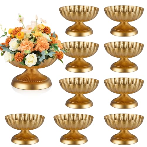 10 Pcs Compote Bowl Vases for Centerpieces Urn Vase, Metal Small Pedestal VaSe Gold Pot, Flower Arrangement for Wedding Anniversary Party Home Decor - color: 10 Pcs Golden
