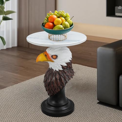Cool Eagle Side Table - End Table with Faux Marble Top Unique Eagle Head Statue Decor for Executive Office, Living Room Elegant Animal Sculpture Patriotic Home Decor - color: Majestic Eagle Base
