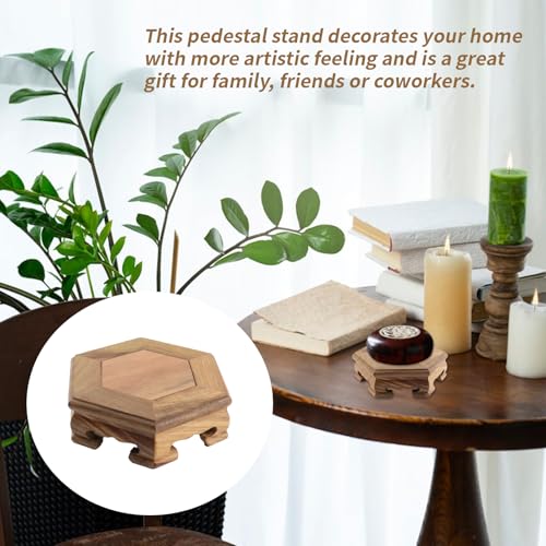 Wooden Display Stand Base 4.65" x 1.38" Hexagonal Wood Carved Pedestal Oriental Style Home Decoration for Vase, Flower Pots, Teapot, Table Lamp, Fishbowl - style: Hexagonal