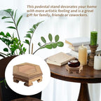 Wooden Display Stand Base 4.65" x 1.38" Hexagonal Wood Carved Pedestal Oriental Style Home Decoration for Vase, Flower Pots, Teapot, Table Lamp, Fishbowl - style: Hexagonal