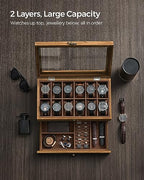 SONGMICS 12-Slot Watch Box, 2-Tier Watch Display Case with Large Glass Lid, Removable Watch Pillows, Velvet Lining, Jewelry Box, Gift Idea, Rustic Walnut UJOW012K01 - color: Rustic Walnut, size: 2 Layer 12 Slot