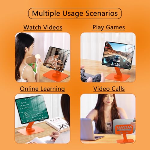 Metal Tablet Stand, Adjustable 360° Rotation Tablet Holder Compatible with 4-13" Tablet Such as iPad Pro Air, iPad mini, Tab S11 10, Surface Pro 12 (Orange) - color: Orange