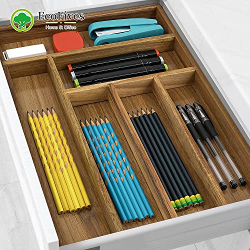 EcoFives Luxury Acacia Kitchen Drawer Organizer - Silverware Organizer - Utensil Holder and Cutlery Tray with Grooved Drawer Dividers for Flatware and Kitchen Utensils (6 Slot) - size: 6 Compartments