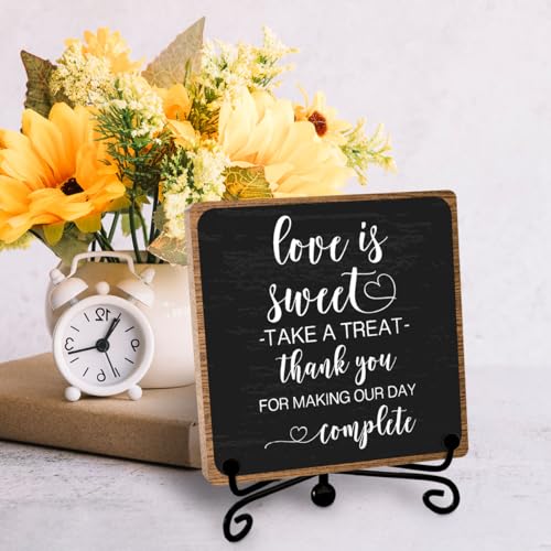 Funny Wedding Decor, Love Is Sweet Enjoy A Treat Sign Plaque, Lovely Gifts for Women Men Wedding Party Table Accessories Decorations, Bridal Shower Dessert Desk Sign - style: Wedding Sign