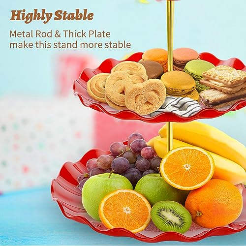 BACUTHY 3 Tier Cupcake Stand Holder, Plastic Cup Cake Stand Tower with Tiered Serving Tray for Cupcakes, Donuts, Fruits and More, Red - color: Red