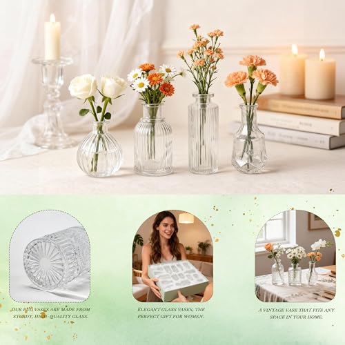 Der Rose Glass Bud Vases Set of 32 Small Clear Flower Vases for Rustic Wedding Centerpieces Table Decorations and Home Office Decor(Clear) - color: Clear