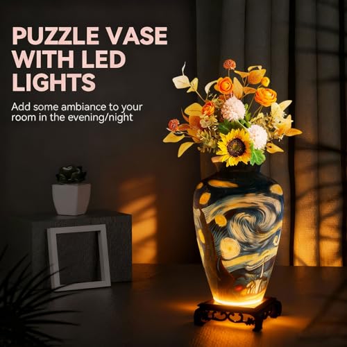 3D Puzzles Vase for Adults, Crafts for Adults, 120 Pieces Plastic DIY Unique Flower Vase with LED Light House Warming Gift Birthday Gifts for Flower Arrangements and Home Decor - color: Blue 3