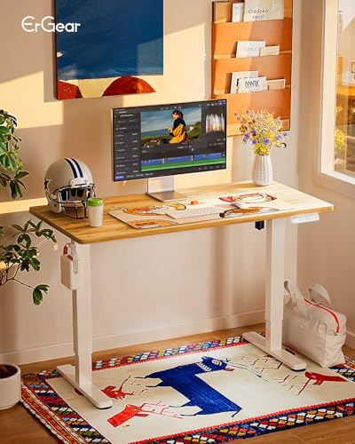 ErGear Height Adjustable Electric Standing Desk, 44 x 24 Inches Sit Stand up Desk, Memory Computer Home Office Desk, Light Vintage Brown - color: Light Vintage Brown, size: 43.3 x 23.6 Inches