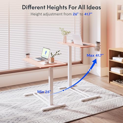 FLEXISPOT H7 Adjustable Overbed Bedside Table with Wheels Pneumatic Mobile Standing Desk Laptop Desk Rolling Computer Cart Movable Overbed Table Hospital Home Use(27.6" W x 15.7" D, Pink) - color: Pink, size: Small