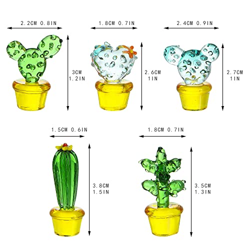 H&D HYALINE & DORA 5PCS Handmade Blown Glass Art Cactus Crystal Miniature Cute Cactus Figurines Home Office Desk Tabletop Simulation Plants Decorations Car Inner Ornaments - color: Cactus 3*