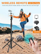 Phone Tripod, 86" Tall Tripod for iPhone with Flexible Gooseneck & Remote, Portable Aluminum Cellphone Stand for Selfies, Video Recording,Travel, Compatible with iPhone Android - size: 86 inch