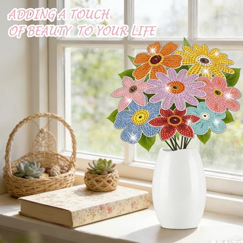 Vcekract 8 Pcs Flower Diamond Art Kits for Adults, Diamond Art for Table Decor, Diamond Painting Art Crafts for Beginners