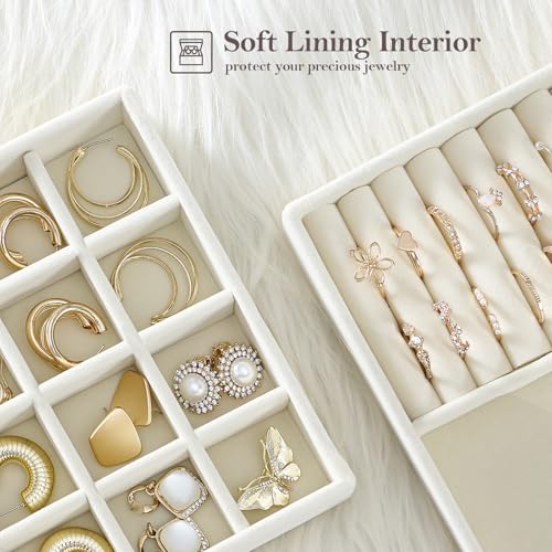 ProCase Stackable Jewelry Organizer Trays for Drawers, Jewelry Drawer Inserts Container Display Case Storage for Earring Necklace Rings Bracelet with Removable Dividers -Beige, 4 Layers - color: Beige, size: 4 Layers