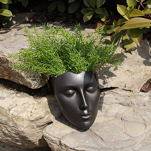 Face Vase,Ceramic Female Form Vase,Modern Sculpture Planter Pot,Human Face Dried Flower Shaped Vase,Wall Hanging Plant Pot for Home Decor Centerpieces, Office or Outdoor Hanging Decor - color: Black