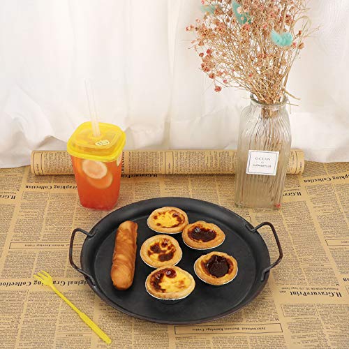 Hipiwe Industrial Style Metal Iron Tray Galvanized Serving Tray for Coffee Table, Home Decorative Centerpiece Tray Rustic Breakfast Serving Tray with Handles (Round) - style: Round