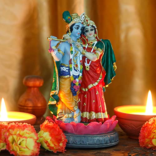 alikiki Indian God Radha Krishna Statue - 5.7”H Hindu Goddess Radha and God Krishna Sculptur India Murti Item Home Office Temple Mandir Shrine Altar Pooja Item - size: 5.7”H