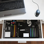 Desk Drawer Organizer, A4 Large Metal Mesh Desk Rrganizer Tray, Versatile Storage Box Set for Office Home Supplies,13 x 9 inches - color: Black A4 L