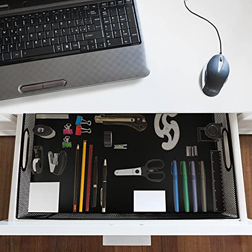 Desk Drawer Organizer, A4 Large Metal Mesh Desk Rrganizer Tray, Versatile Storage Box Set for Office Home Supplies,13 x 9 inches - color: Black A4 L