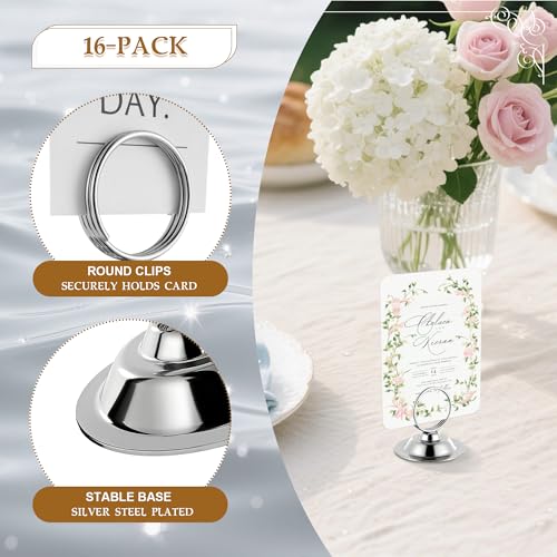 Urban Deco 16 PK Table Card Holder Place Card Holders Steel Card Holders for Photos, Food Signs, Memo Notes, Weddings, Restaurants, Birthday (Silver) - color: Silver