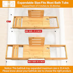 Banlilu Bathtub Tray - Bath Tray Expandable - Bath Tub Tray Table for Bathtub, Ajustable Size, Fits Most Tubs - color: Natural Bamboo Wood