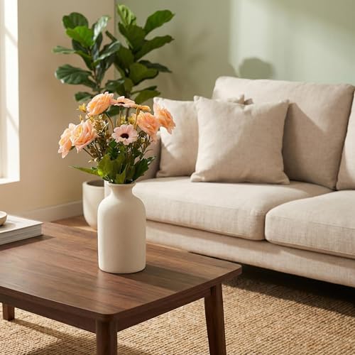 White Ceramic Bud Vase Minimalist Small Flower Vases Floral Arrangement Holder Bottle for Home Office Decor