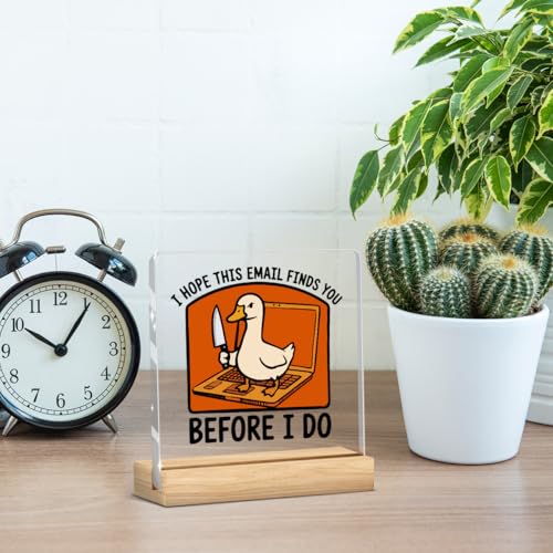 Funny Office Decor Funny Office Gifts Work Desk Decor Coworker Gifts Goose Acrylic Humor Gift for Women Men Friend Coworker - color: I Hope This Email Finds You Before I Do