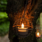 Solar Hanging Lanterns Outdoor Waterproof, Rust Iron Ball Candle Holder with Flickering Solar Powered Tea Lights, Perfect Chargeable Solar Lights for Backyard Patio Garden Fence Tree Decoration-4Pack - style: 4PK Hanging Lights