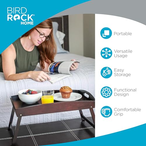 BirdRock Home Bamboo Bed Tray | Wooden Curved Sides Breakfast Serving Tray with Folding Legs | Walnut