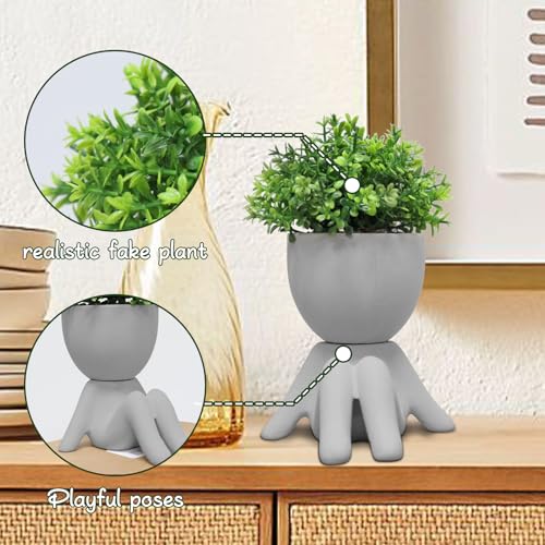 Zerzsy Mini Succulent Plant Fake Plants Succulents Plants Artificial for Home Bathroom Living Room Office Decor Cute Desktop Decoration - color: Cement Gray-b