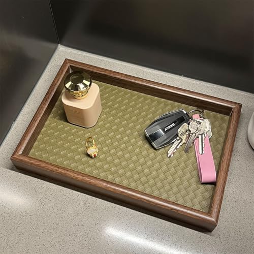 Wood Decorative Serving Tray & Valet Catchall - Holds Keys, Wallet, Phone, Jewelry - 12x8 Inch for Coffee Table, Ottoman, Nightstand, Entryway, Kitchen Home Decor