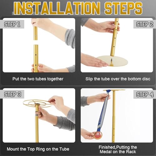 Shimeyao Medal Hanger Display Honor Display Rotatable Award Holder Rotating Metals Rack Adjustable Award Holder Stand for Basketball Running Sports Race, 30+ Medals - color: Gold