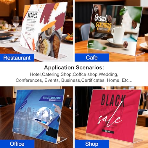 Acrylic Sign Holder 8.5 x 11 Horizontal , Clear Plastic Display Stand for Tabletop, Acrylic Stands for Flyers, Table Paper Holder, Vertical Sign Holder 8.5x11 for Restaurants, Office and School (Slant 6 Pack 11x8.5) - size: Slant 6 Pack 11x8.5